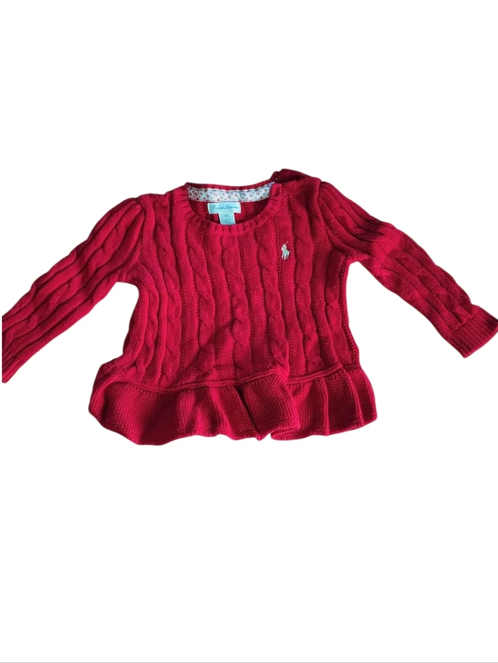 Ralph Lauren 100% Cotton Red Cable Knit Long Sleeve Sweater Dress Size 18 Months